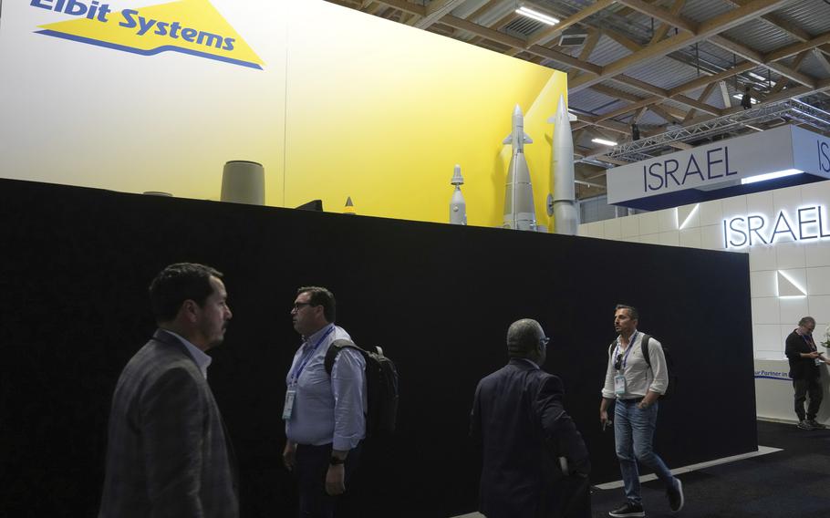 A black wall that blocks the Israeli pavilions has been erected at the Paris Air Show , Monday, June 16, 2025 in Le Bourget, north of Paris.