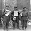 Hed: Nazis Quit, 1945

Beckum, Germany, May 8, 1945: Smiling U.S. Ninth Army soldiers in Beckum, Germany, hold extra editions of Stars and Stripes announcing news of German’s surrender. The soldiers en route to mess with their mess kits are, left to right: Technician third grade (Tec 3) Vincent Pellegrino, New York, N.Y., and Tec 4 Oliver Scarselli, Newburgh, New York, and Tec 3 James Spear, Fall River, Massachusetts.

META TAGS: Europe; Germany; World War II; WWII; 9th Army; Ninth Army; XVI Corps; Readers; Stars and Stripes history; mess kit