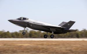 A Japan Air Self-Defense Force F-35A Lightning II lands at Royal Australian Air Force Base Tindal in the Northern Territory, Saturday, Aug. 26, 2023. 
