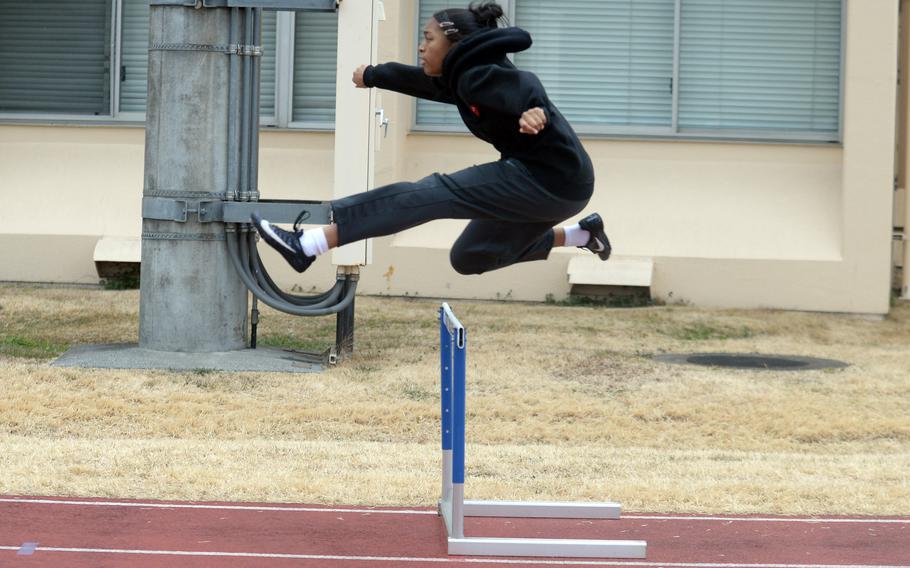 Junior hurdler Trinity Stegall is one of several key athletes on a Yokota track team flush with depth this season.