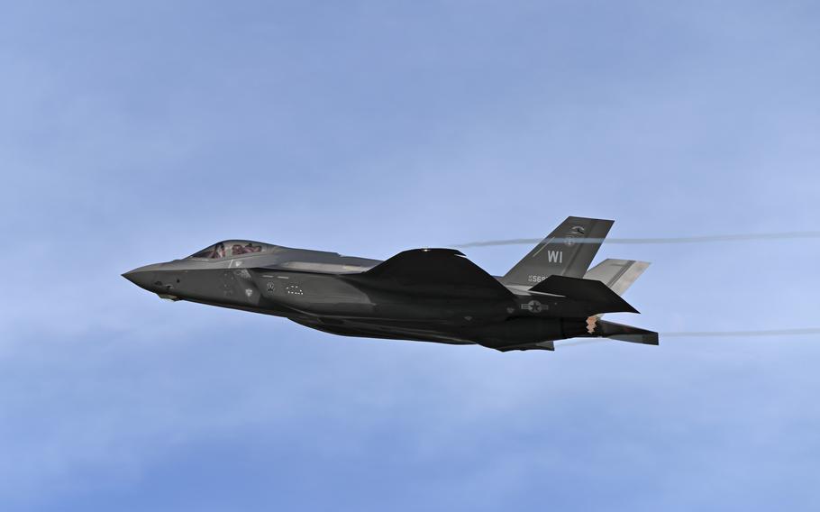 An F-35A Lightning II aircraft with the Wisconsin Air National Guard’s 115th Fighter Wing takes off during a Weapons System Evaluation Program exercise Feb. 13, 2024, at Tyndall Air Force Base, Fla. 
