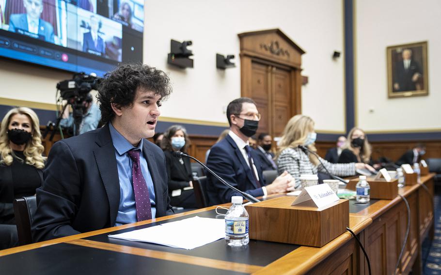 Sam Bankman-Fried speaks during a House Committee on Financial Services hearing in December 2021. 