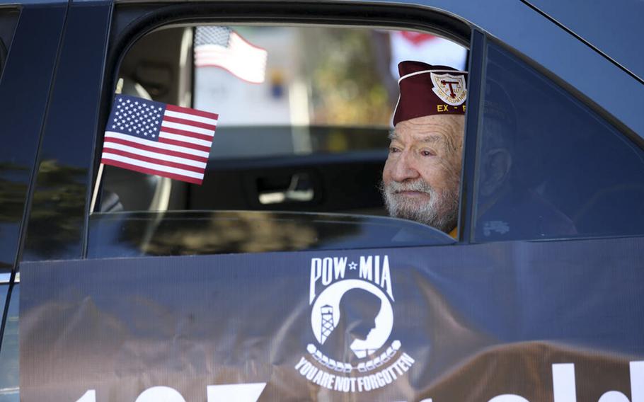 U.S. Army Air Corps veteran and ex-POW Vincent Shank, then-103, takes part in the Veterans Day Parade in downtown Las Vegas on Monday, Nov. 11, 2019.