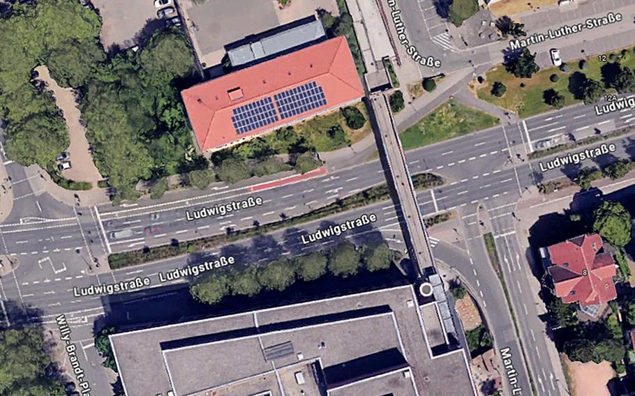 An aerial view of Ludwigstrasse in Kaiserslautern.