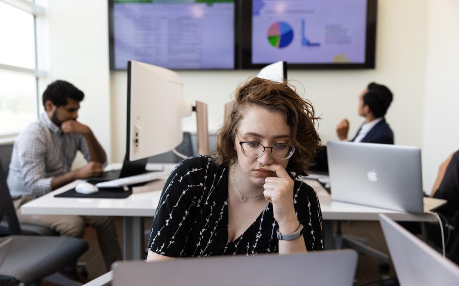 Lauren Zimmerman, a PhD student and IT innovation fellow with the National Counterterrorism Innovation, Technology and Education Center of Excellence is seen at the University of Nebraska at Omaha on Aug. 5, 2021.