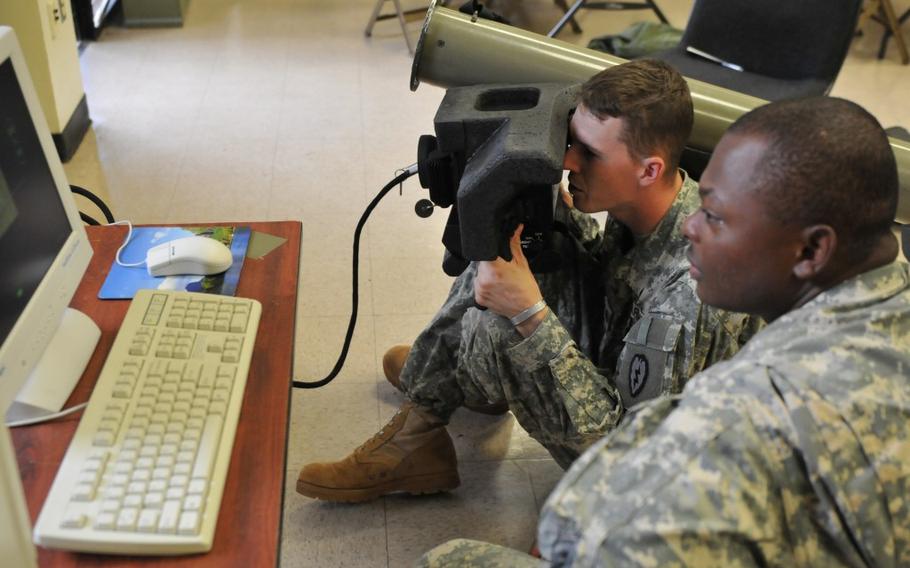 U.S. soldiers train on a computer-based Javelin simulator in Hawaii in 2012. 