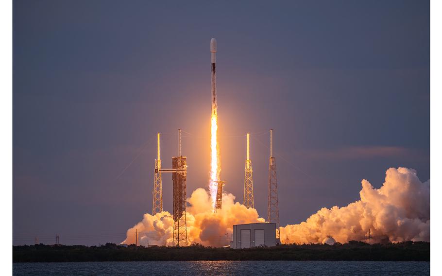 A Falcon 9 rocket carrying 23 Starlink satellites launches from Space Launch Complex 40 at Cape Canaveral Space Force Station, Florida, on March 10, 2024. Starlink satellites are positioned in Low-Earth Orbit.