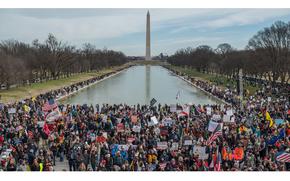 People at the Lincoln Memorial for the "Defeat the Mandates: An American Homecoming" rally on Sunday January 23, 2022, in Washington, DC. Protesters were voicing their disagreement with vaccine mandates. 