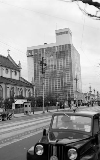 The Asahi building in March 1955. 