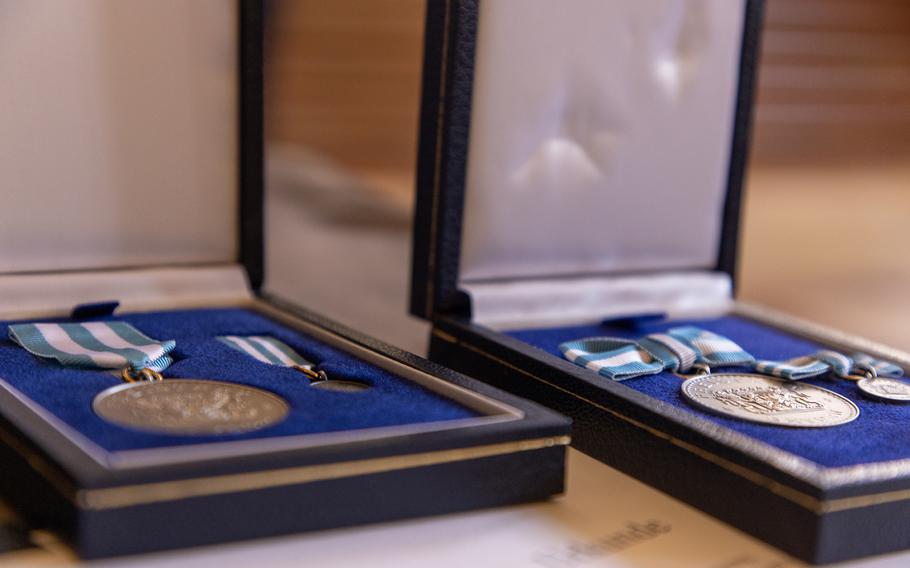 The Christophorus Medal is a Bavarian honor given to people who risk their life to save someone else from mortal danger under particularly difficult circumstances. It was awarded to U.S. Army Master Sgt. Daniel Brooks at a ceremony on May 2, 2024, in Munich.