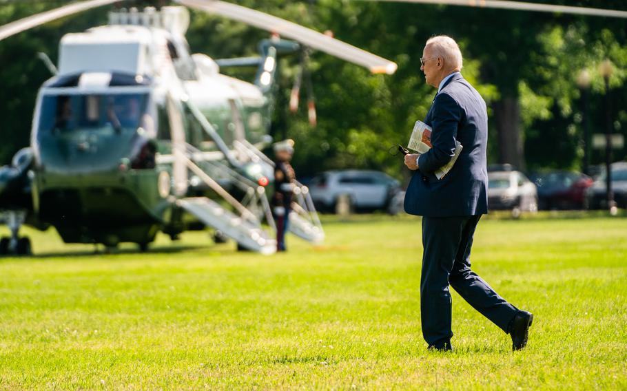President Biden makes his way to board Marine One on the Ellipse of the White House on Wednesday. 