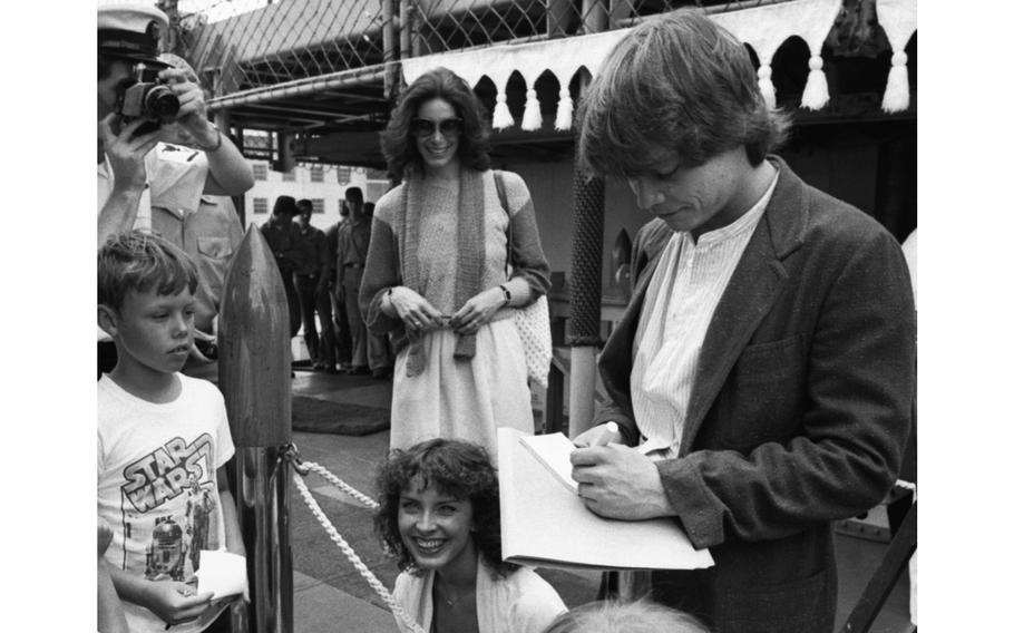 Actor Mark Hamill visits the USS Hammond at Yokosuka Naval Base, Japan, in June 1978.