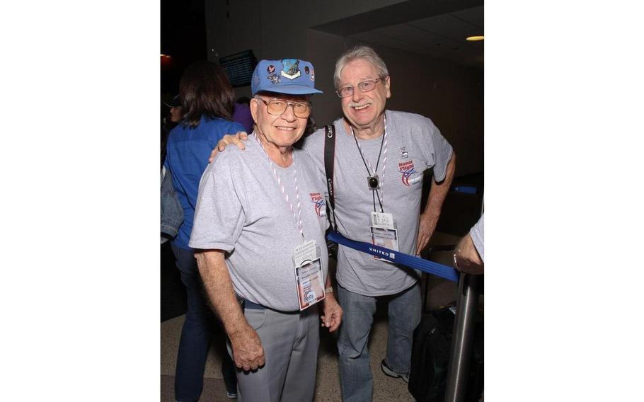 World War II airman Robert Fowler, left, died Wednesday, Aug. 2, 2023, at the retirement community where he had lived for a number of years. He was 97.
