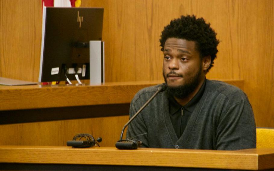 Joshua Castleberry testifies in court on Wednesday, Sept. 18, 2019, in the trial of two Cuyahoga County corrections officers charged in his 2018 beating inside the jail.