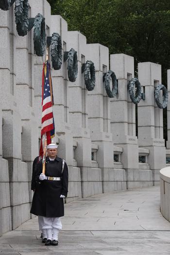 The Armed Forced Color Guard at the World War II Memorial on the National Mall in Washington, D.C., on Memorial Day, May 29, 2023.