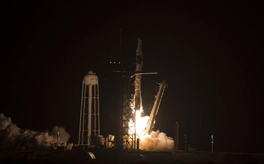 The spacecraft named Freedom lifted off from Launch Pad 39-A at Kennedy Space Center atop a Falcon 9 rocket on Wednesday, April 27, 2022.. 