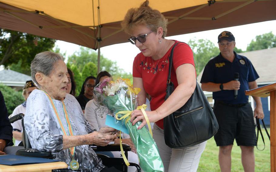Camden County honors WWII Navy Veteran Joyce Edith Wagner Weaver on her 100th birthday in Pennsauken, N.J., July 9, 2022.