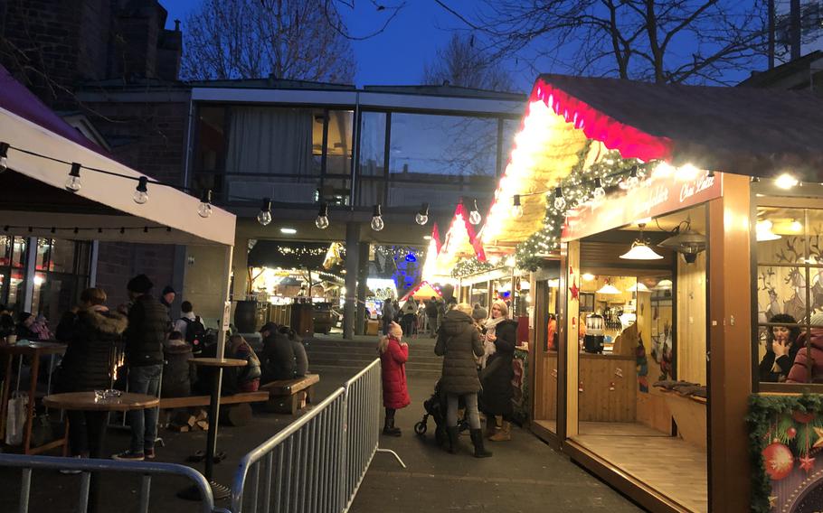 The Christmas market in Kaiserslautern, Germany, seen Nov. 24, 2021, is a big attraction for Americans in the area. The CDC has moved Germany to its highest-risk category for travel, even if vaccinated. 
