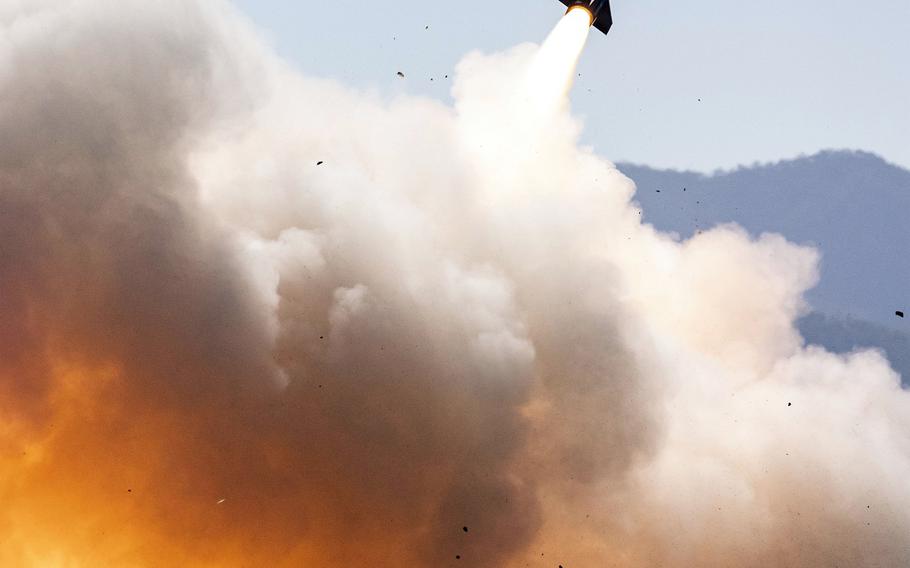 A U.S Army MIM-104 Patriot surface-to-air missile is fired from Australia for the first time ever, Friday, July 16, 2021. The missile was launched from Shoalwater Bay Training Area, Queensland, during the Talisman Sabre exercise. 