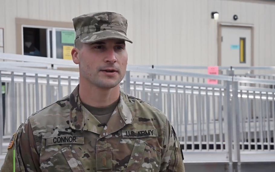A soldier talks about importance of COVID testing while at Johns Hopkins in Baltimore, Md. .