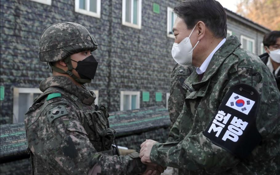 Yoon Seok-youl, the former prosecutor general of South Korea and a presidential candidate in the March 2022 election, visits the Demilitarized Zone between North and South Korea, Dec. 20, 2021. 