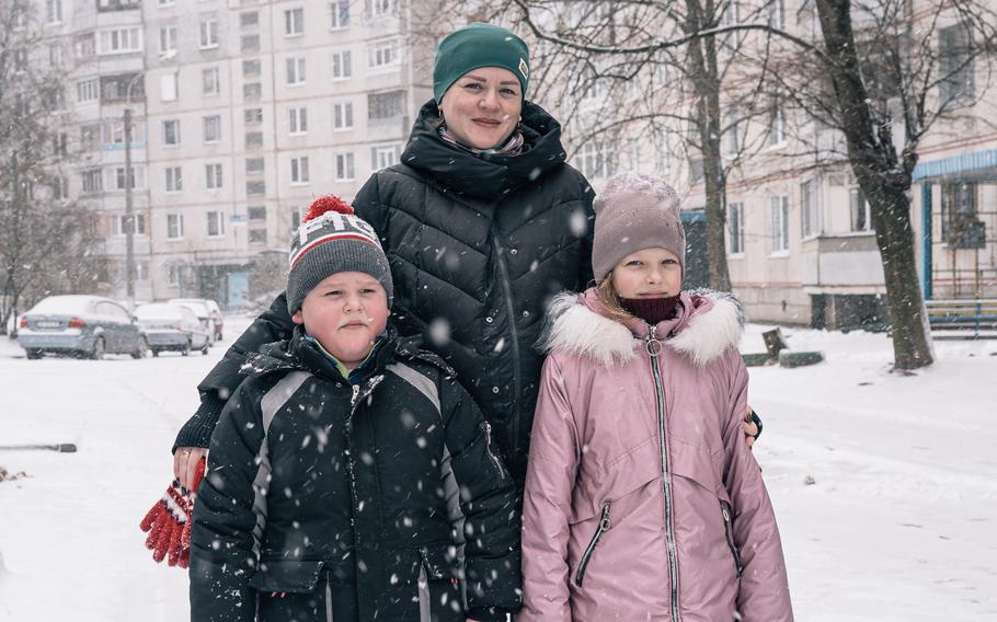 Iryna Kurylova, who is now eight months pregnant, evacuated from her village on the east side of the Oskil River. She and her family are currently living in Kharkiv.