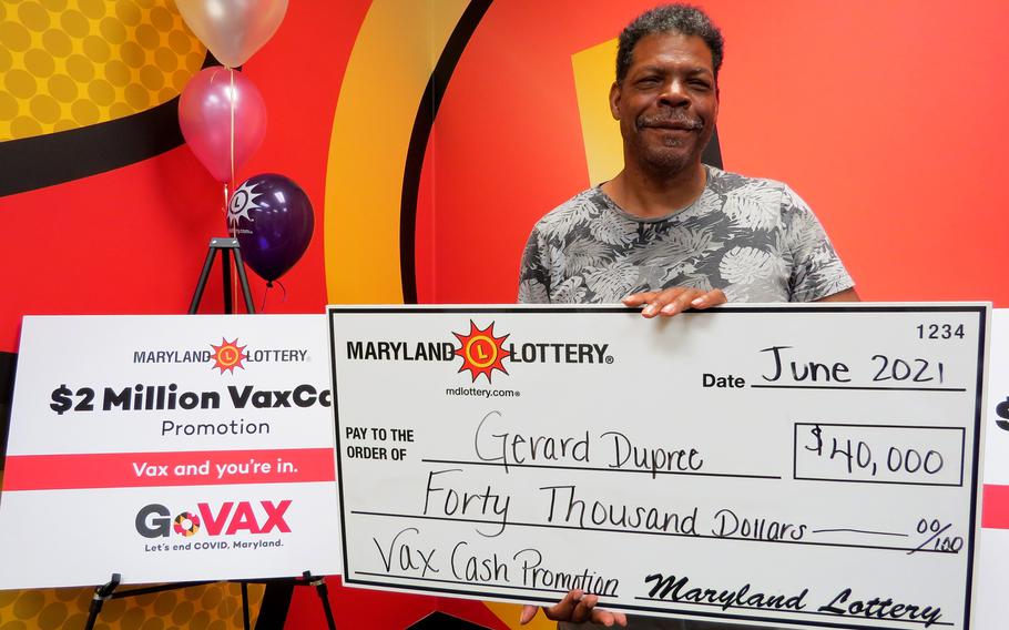 Gerard Dupree, 61, of Anne Arundel County was one of 40 Maryland residents who won $40,000 as part of the state's VaxCash promotion to boost coronavirus vaccinations. 