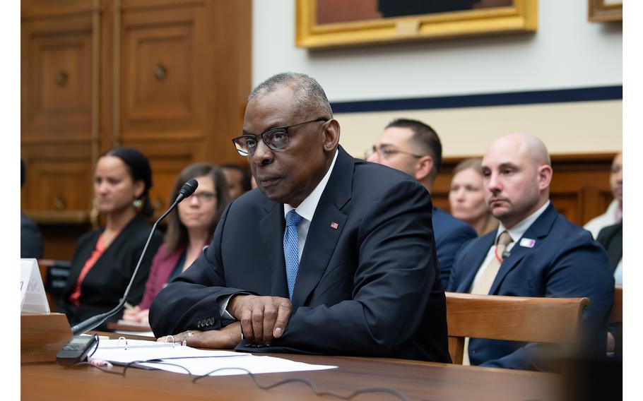 Defense Secretary Lloyd Austin testifies during a House Armed Services Committee hearing on Capitol Hill in Washington, D.C., on Thursday, Feb. 29, 2024.