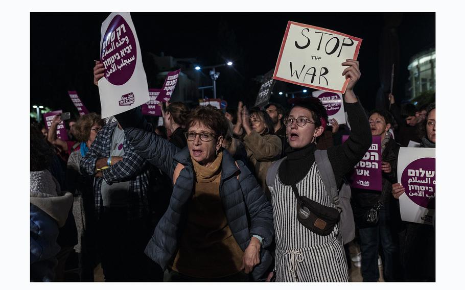 Hundreds of people in Tel Aviv protested Thursday against the war in Gaza. 