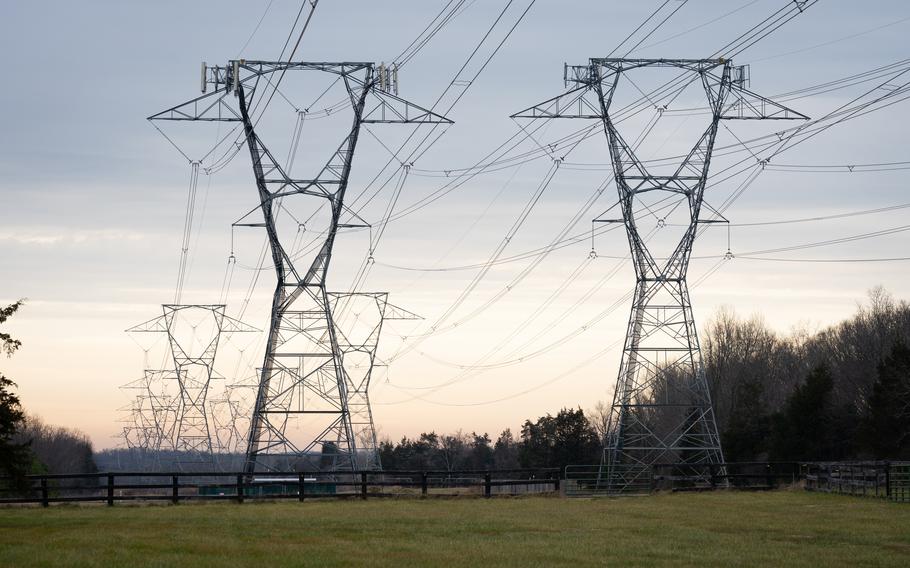 A row of 12-story-high transmission lines runs through Pageland Lane-area farms and adjacent properties, including the Manassas National Battlefield Park. 