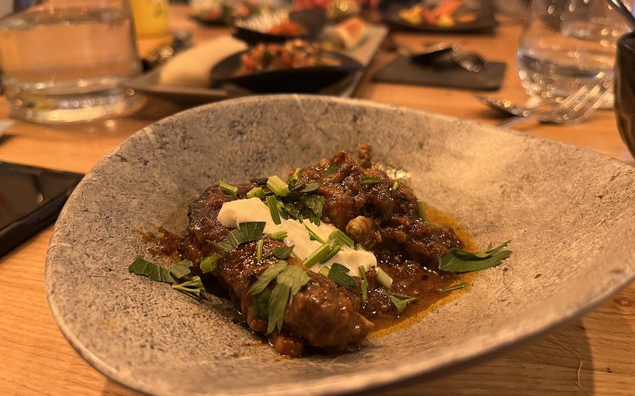 One of the meatier dishes among the dozens available at Masons in Kaiserslautern, Germany. The all-you-can-eat restaurant allows you to order up to 20 small plates, but you probably won't get that far.