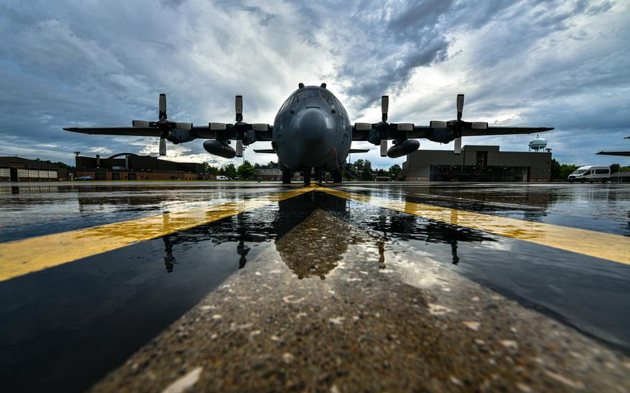 A C-130H Hercules aircraft assigned to the 757th Airlift Squadron sits on the flight line on July 22, 2020, at Youngstown Air Reserve Station in Vienna Township, Ohio. C-130H Hercules aircraft are capable of operating from rough, dirt strips and are the prime transport for airdropping troops and equipment into hostile areas. The flexible design enables the aircraft to be configured for many different missions.