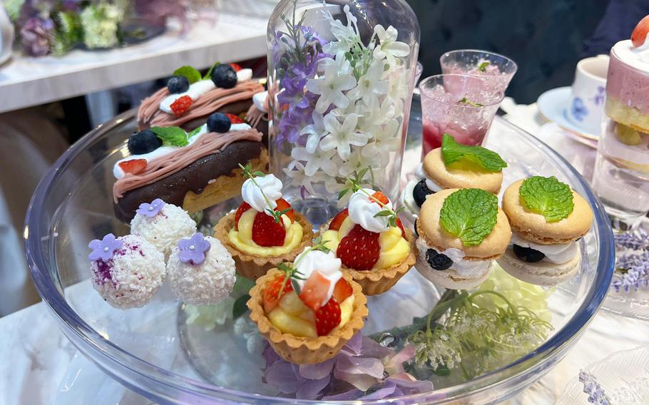 Yummy snacks await diners at the Haute Couture Cafe in Aobadai, Tokyo, on June 8, 2022. 