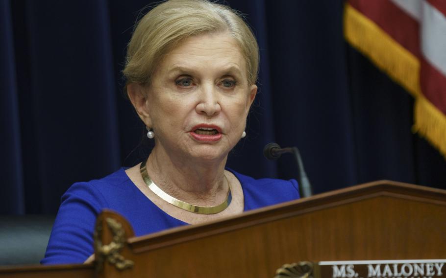 Rep. Carolyn Maloney, D-N.Y. chair of the House Oversight and Reform Committee, speaks during a hearing in Washington, D.C., on Oct. 28, 2021.