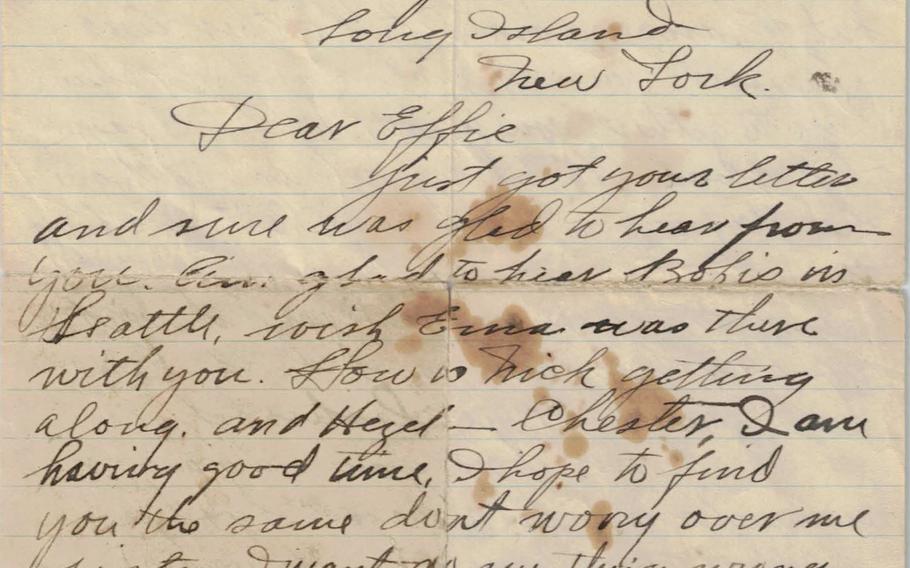 The first page of a letter written by Charles McAllister to his sister Effie dated Dec. 3, 1917, sent before he shipped out from New York for France, where he died in July 1918 during the Second Battle of the Marne.