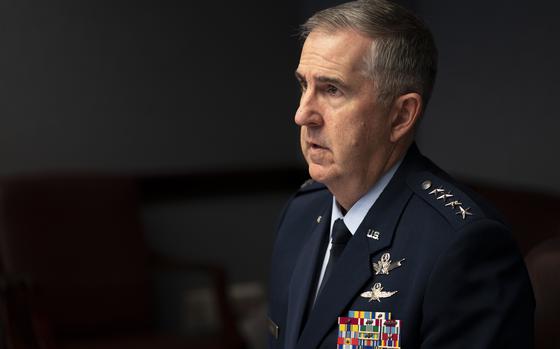 Vice Chairman of the Joint Chiefs of Staff Air Force Gen. John E. Hyten speaks during the National Security Space Association’s “Space Time” virtual event at the Pentagon, Jan. 22, 2021. (DOD Photo by Navy Petty Officer 1st Class Carlos M. Vazquez II)