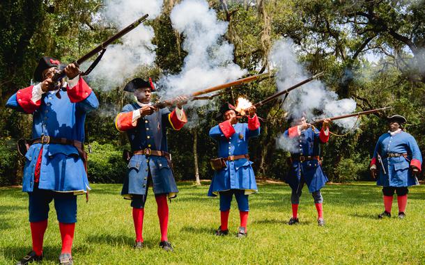 A historical reenactment of the Fort Mose militia in 2021. MUST CREDIT: Florida State Parks