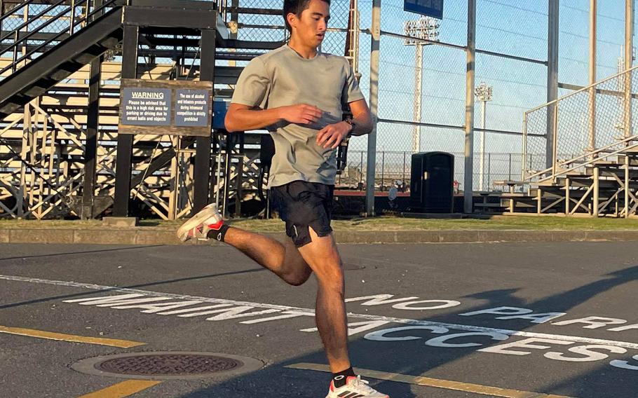 Senior Austin Shinzato of Nile C. Kinnick holds the fastest DODEA-Pacific 5-kilometer time of 16 minutes, 0.3 seconds in the 2021 cross country season.