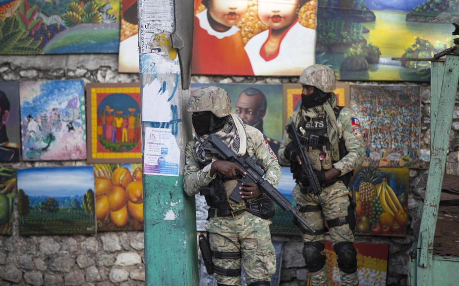 Soldiers patrol in Petion Ville, the neighborhood where the late Haitian President Jovenel Moise lived in Port-au-Prince, Haiti, Wednesday, July 7, 2021. 