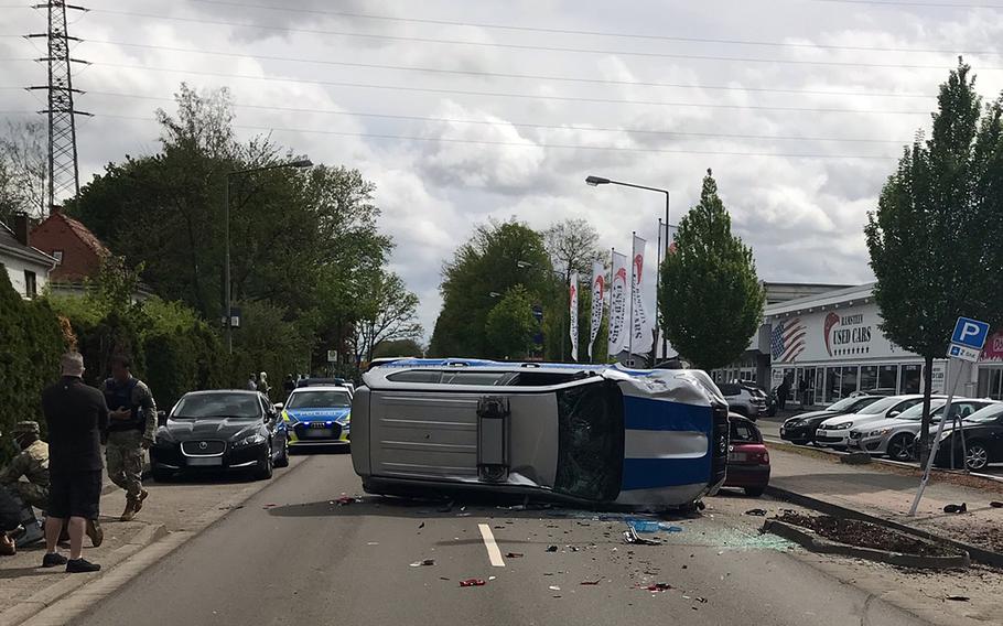 A U.S. military policeman lost control of his vehicle May 21, 2021, hit a parked car and then overturned, blocking Kaiserstrasse in Kaiserslautern, Germany, near Pulaski Barracks, local police said.

Police department Westpfalz 