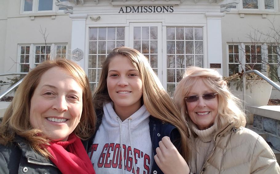 Lisa Smith Molinari, left, poses with her daughter Lilly, and her mother, Diane Smith, during one of many college visits. 