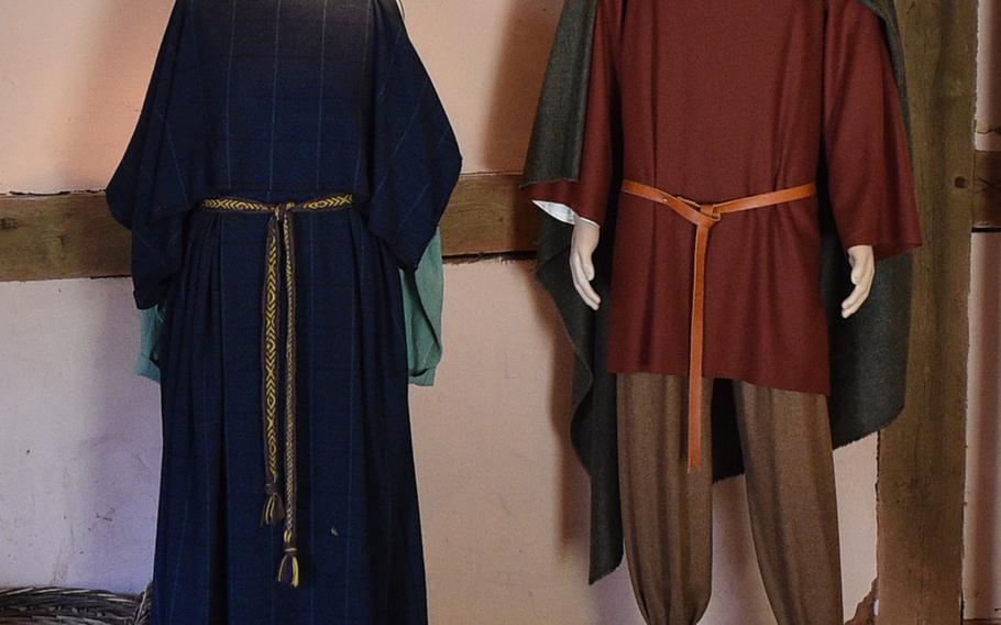 These displays at the Keltendorf am Donnersberg in Steinbach am Donnersberg, Germany, show replicas of Celtic clothing. 