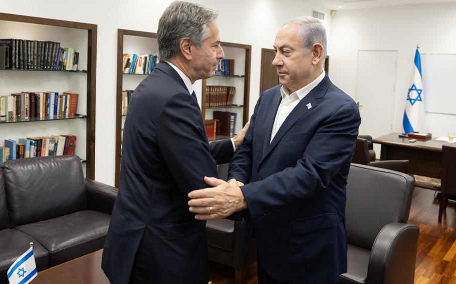 Secretary Antony J. Blinken meets with Israeli Prime Minister Benjamin Netanyahu in Tel Aviv, Israel, Nov. 3, 2023.