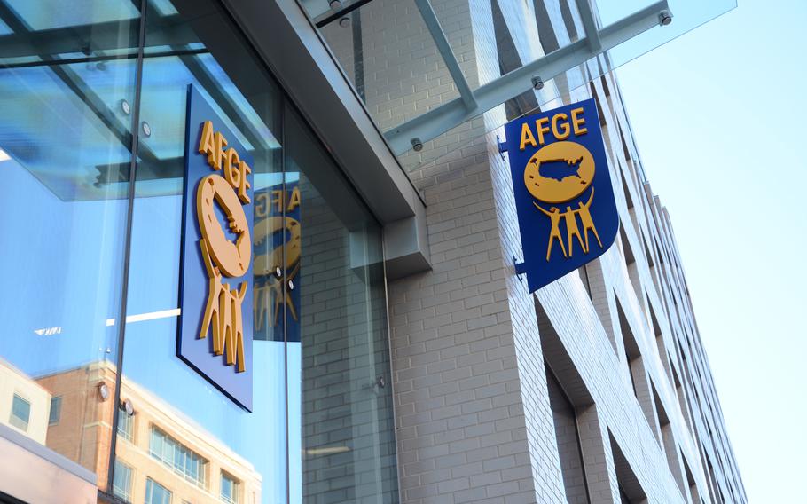 The headquarters of the American Federation of Government Employees in Washington.  The union said in a May 1, 2024 statement that 199 employees at two locations in Germany had voted to join.