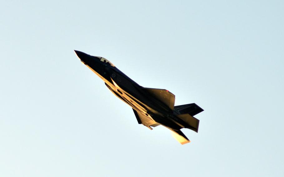 An Australian air force F-35A Lightning II flies over Mindil Beach in Darwin, Australia, Aug. 25, 2022.