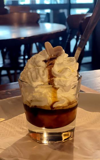 The Coppetta Caramello mini dessert from Old Wild West in Fiume Veneto, Pordenone, Italy, on May 14th, 2024.
