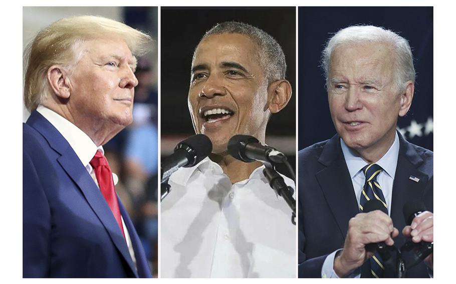 Former Presidents Donald Trump and Barack Obama as well as President Joe Biden were converging on Pennsylvania on Saturday, Nov. 5, 2022, in a last-ditch efforts to promote their favored candidates in the midterm elections.