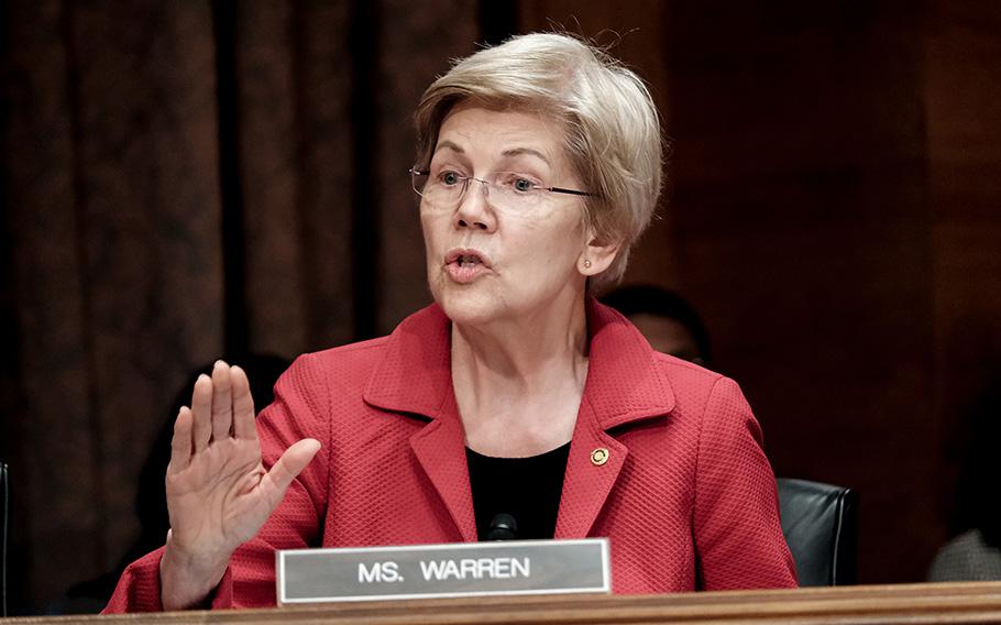 Sen. Elizabeth Warren, D-Mass., speaks during a Senate Banking Committee hearing on Capitol Hill on June 13, 2023, in Washington, D.C. 