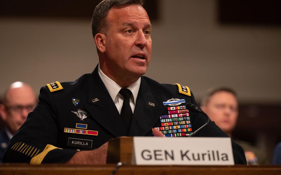 U.S. Army Gen. Michael Erik Kurilla, head of U.S. Central Command, testifies before the Senate Armed Services Committee in Washington, D.C., March 16, 2023. A U.S. strike in northwest Syria killed a senior Islamic State leader on April 3, according to CENTCOM.