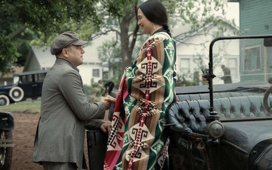 Leonardo DiCaprio and Lily Gladstone in “Killers of the Flower Moon.” 